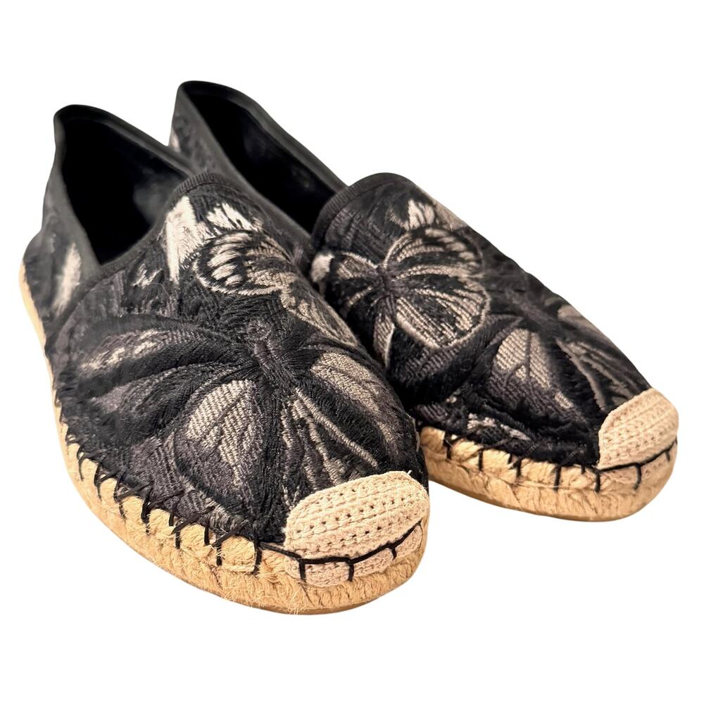 Valentino Garavani Black Embroidered Butterfly Espadrilles Flats EU 39 Italy
